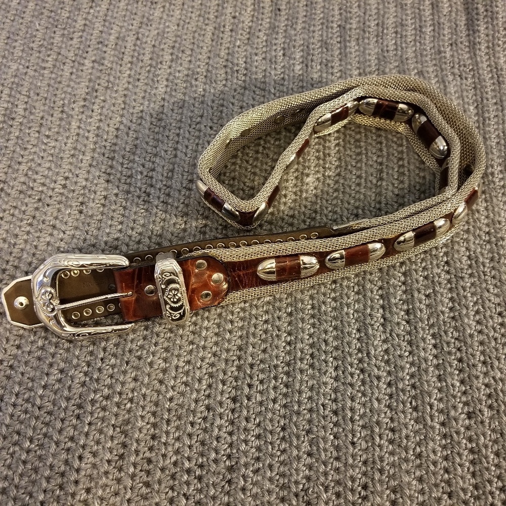 Silver Mesh and Brown Leather Belt size 36